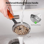 U-Taste Small Fine Mesh Strainer: 18/8 Stainless Steel 3.35in 30 Mesh Kitchen Food Sieve with Sturdy Riveted Silicone Handle, Heavy Duty Deep Handheld Metal Colander for Tea, Juice (Orange)