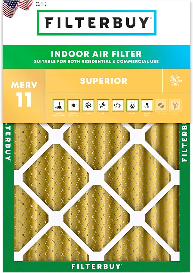 Filterbuy 20x24x4 Air Filter MERV 11 Superior Pet & Allergy Defense (1-Pack), Electrostatic Pleated HVAC AC Furnace Filters Replacement, Made in USA (Actual Size: 19.38 x 23.38 x 3.63)