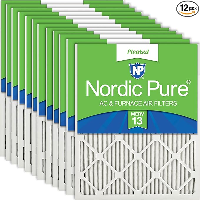 Nordic Pure 20x25x1 (19 1/2 x 24 1/2 x 3/4) Pleated MERV 13 Air Filters 12 Pack
