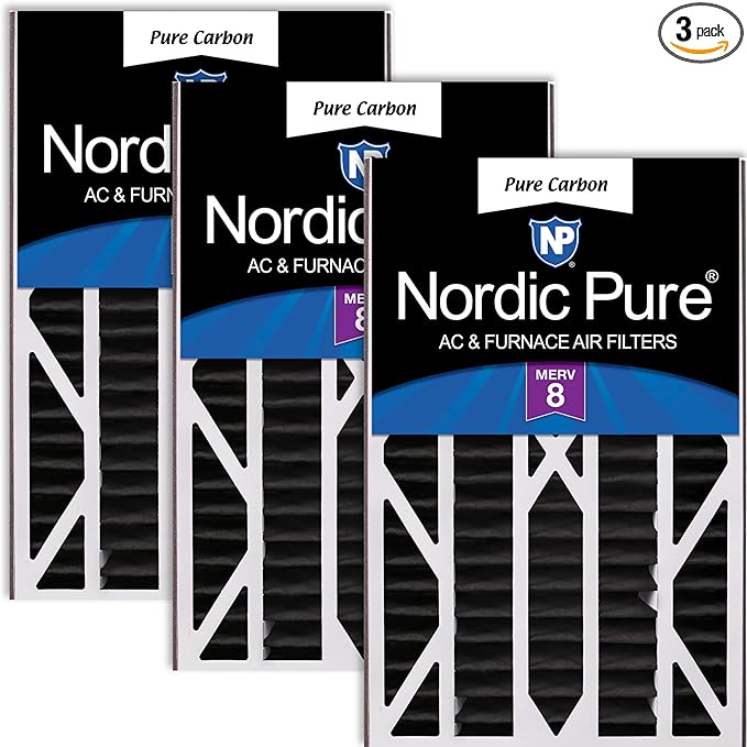Nordic Pure Air Bear Cub 16x25x3 (Actual Size: 15 13/16 x 24 5/16 x 3) Replacement Carbon Odor Reduction Merv 8 Air Filters 3 Pack