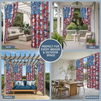 4th of July Outdoor Curtains for Patio Patriotic Flowers Farmhouse Red Waterproof Outside Curtains with Grommet Top Weatherproof Curtain for Cabana Pergola Gazebo, 1 Panel, 54" W x 108" L
