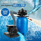10'' Sand Pool Filter System 10000 Gallon Sand Filter with 1/3 HP Above Ground Swimming Pool Pump 6-Way Multi-Port Valve Pool Filter, Black & Blue