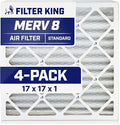 Filter King 17x17x1 Air Filter | 4-PACK | MERV 8 HVAC Pleated A/C Furnace Filters | MADE IN USA | Actual Size: 17 x 17 x .75"