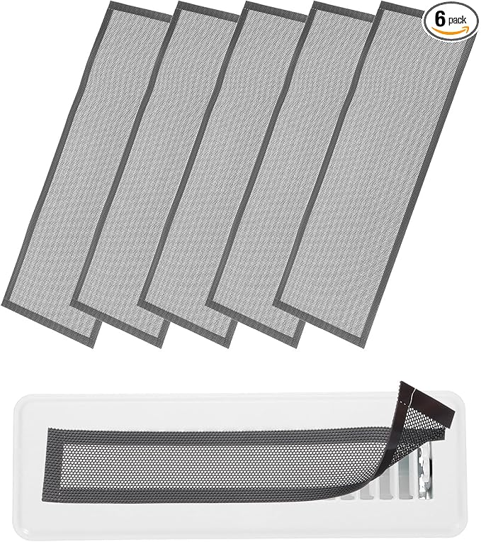 YOKIVE 6 Pcs Magnetic Floor Vent Covers, Floor Register Cover PVC Mesh Air Vent Screen Filters, Great for Home Floor, Wall, Ceiling, Catch Debris Hair Dust (Black, 16-Inch x 6-Inch)