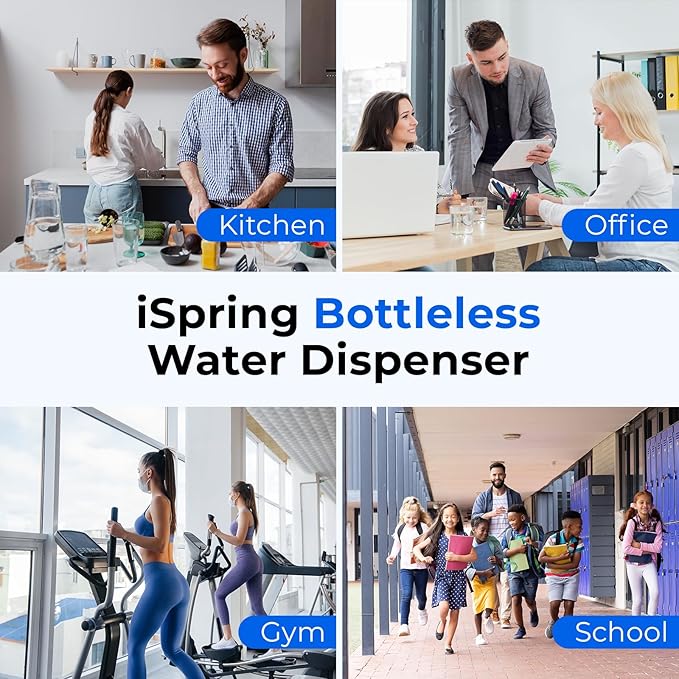 iSpring Bottleless Water Dispenser with 4-Stage Filtration, SGS-Tested 99% of Lead Removal, Water Cooler Dispenser - Hot, Cold, Room Temp, Self Cleaning, Stainless Steel, Silver, Model: DS4S-PB