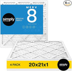 Simply 20x21x1 Air Filter, Merv 8, 4 Pack, For Home AC Furnace & HVAC (Actual Size: 19.75"x20.75"x0.75") DUST, Pet, & Allergy Control
