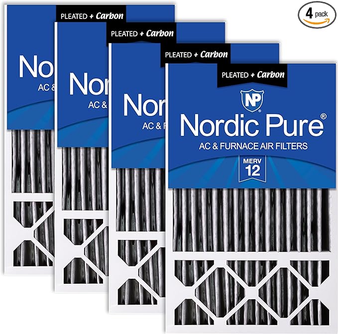 Nordic Pure 16x25x5 (Actual Size: 15 3/4 x 24 3/4 x 4 3/8) Honeywell Replacement Air Filters MERV 12 Plus Carbon 4 Pack