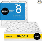 Simply 18x36x1 Air Filter, Merv 8, 6 Pack, For Home AC Furnace & HVAC (Actual Size: 17.75"x35.75"x0.75") DUST, Pet, & Allergy Control