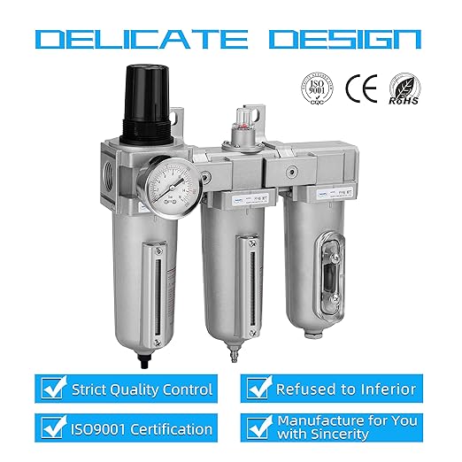 NANPU 3/4" NPT Industrial Grade 3 Stage Air Drying System - Particulate Filter, Coalescing Filter, Desiccant Dryer & Air Regulator, Metal Bowl, Auto Drain, Suitable for Paint Spray＆ Plasma Cutter
