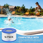Type VI Hot Tub Filter Cartridge Compatible with Lay-Z-Spa, Coleman SaluSpa 90352E, 58323E, 58323 Swimming Pool Pump (16 Pack)