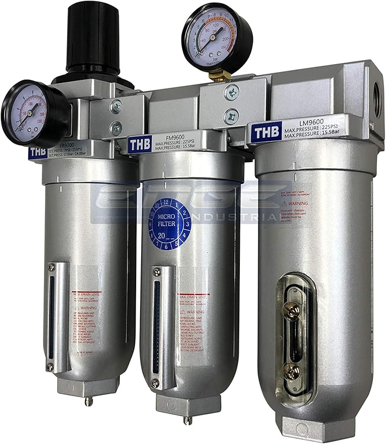 SUPER HEAVY DUTY HIGH FLOW AIR FILTRATION SYSTEM, 2 STAGE PARTICULATE FILTER PLUS OIL REMOVING COALESCING FILTER COMBINATION (1" NPT, MANUAL DRAIN)