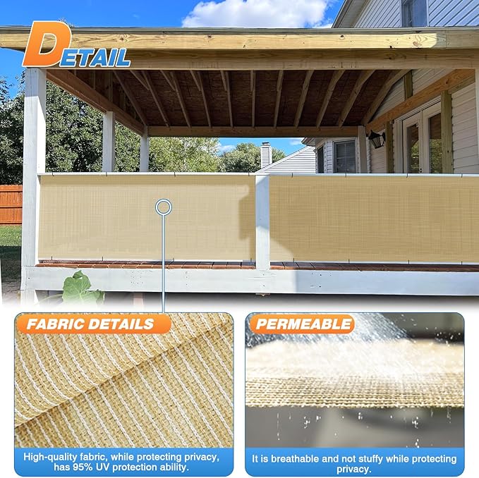 TANG Sun Shade Fabric Roll 8'x1' Shade Cloth for Garden Beige HDPE Mesh Shading Pergola Cover Replacement Canopy, 95% Blockage Sunshades for Outdoor Patio Backyard Plant