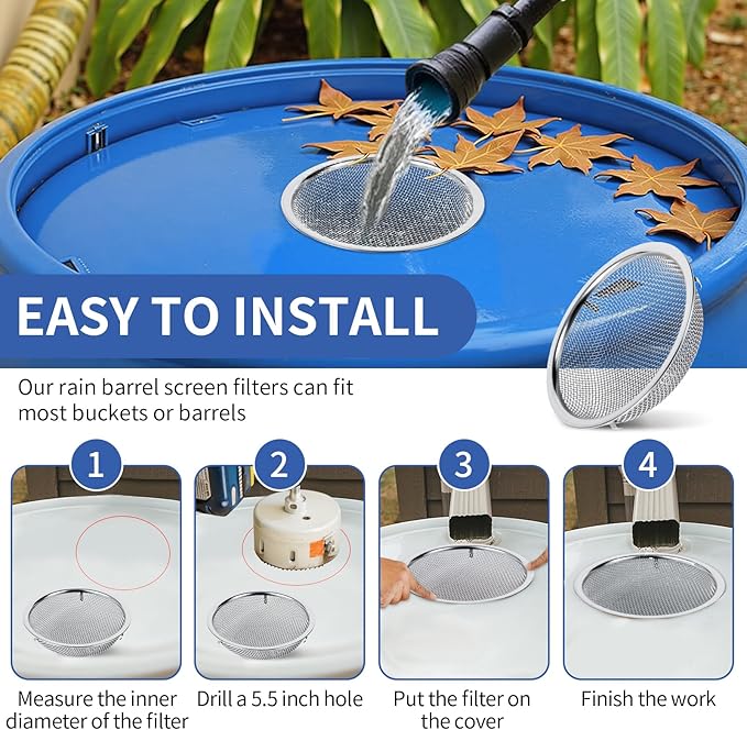 6" Rain Barrel Mesh Cover for Rain Barrels, 2-Pack 304 Stainless Steel Screen Filter, Never Rust -Kitchen Wash Colander -Compost Sifter, for Keep Leaves, Mosquitos Outside, Soil Sifter, cleaning seeds