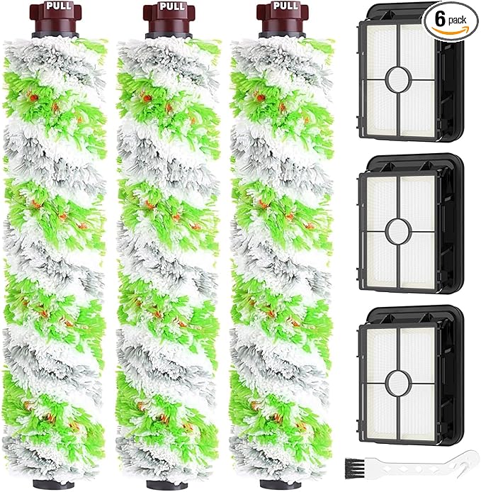 Brush Filter Replacement Compatible with Bissell CrossWave Pet Pro All in One, 3 Multi-Surface Brush Roll 1868 + 3 Vacuum Filter 1866 Vacuum Filter, Compare to Part 1608683, 160-8683, 1608684