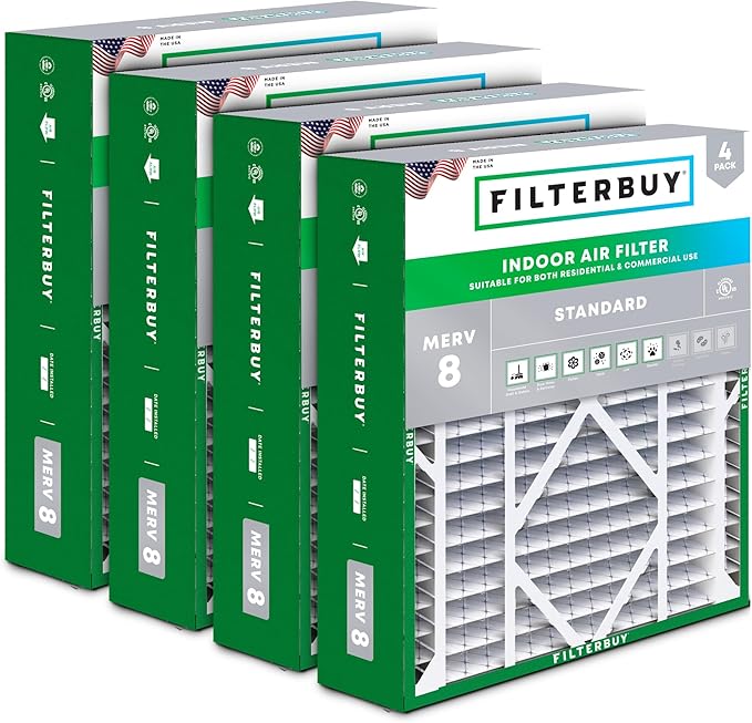 Filterbuy 20x26x5 Air Filter MERV 8 Essential Dust & Allergy Defense (4-Pack), Pleated HVAC AC Furnace Filters for Electro-Air, Lennox, White Rodgers, and More (Actual Size: 20.00 x 25.88 x 4.88)
