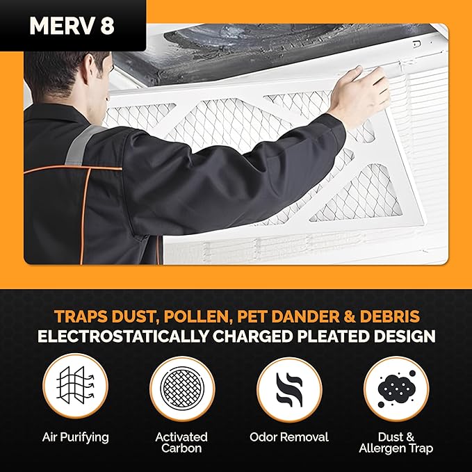 Tiger Tough 12x12x1 Air Filter MERV 8 MPR 600-800, High-Performance Pleated HVAC AC Furnace Filter Replacement for Home, 6-Pack