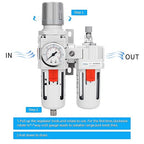 NANPU 3/8" NPT Compressed Air Filter Regulator Lubricator Combo Water/Oil Trap Separator - Gauge(0-150 psi), Poly Bowl, Semi-Auto Drain, Bracket - 3 in 1 Two Unit