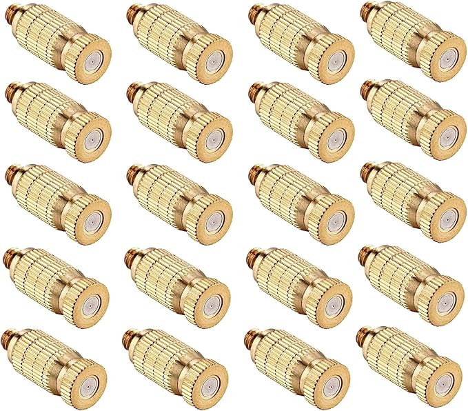 20pcs High Pressure Atomizer Nozzle Brass Misting Nozzles for Outdoor Cooling System, Landscaping, Greenhouse Irrigation, Air Humidification, Anti-Drip Fogging Spray Head(0.012"/0.3mm)