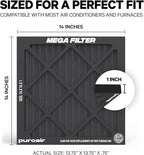 PuroAir MegaFilter - 14x14x1 Air Filter MERV 13 Activated CarbonTech Defense - Heavy Duty 3 Layer Furnace Filters Allergens, Pollen, Dust, Pet Dander, Smoke, Odors - HVAC Air Filter 14x14x1 (2-Pack)
