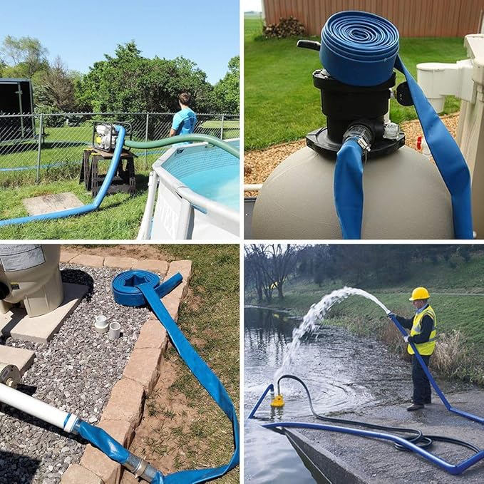 Eastrans 2" x 25 FT Pool Backwash Hose, Heavy Duty Flat Discharge Hose, Weather and Burst Resistant, Best Hoses for Inground Pools, Pool Filter & Pool Drain Hose with 2 Hose Clamps