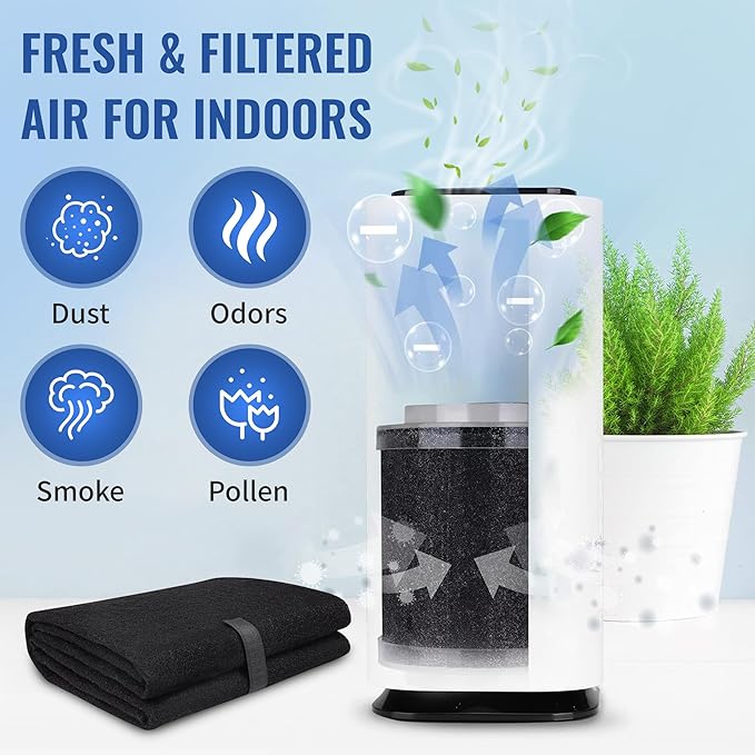 CFS – Pack of 2, Universal Cut to Fit Carbon Pre-Filter Pad Roll for Air Purifiers, Range Hood, Furnace Filters, & Air Conditioner Filters – Fresh Air for Indoor – Charcoal Air Filter Sheet – 12"x12"