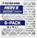Filter King 16x16x1 Air Filter | 6-PACK | MERV 8 HVAC Pleated A/C Furnace Filters | MADE IN USA | Actual Size: 15.5 x 15.5 x .75"