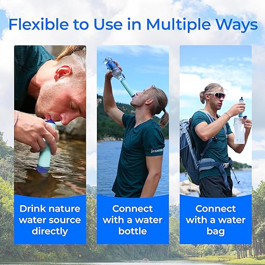 Waterdrop Gravity Water Filter Straw, Camping Water Filtration System, Water Purifier Survival for Travel, Backpacking and Emergency Preparedness, 0.1 Micron, 3 Pack, Light Blue
