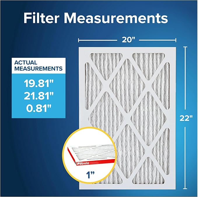 Filtrete 20x22x1 AC Furnace Air Filter, MERV 11, MPR 1000, Micro Allergen Defense, 3-Month Pleated 1-Inch Electrostatic Air Cleaning Filter, 6 Pack (Actual Size 19.81 x 21.81 x 0.81 in)