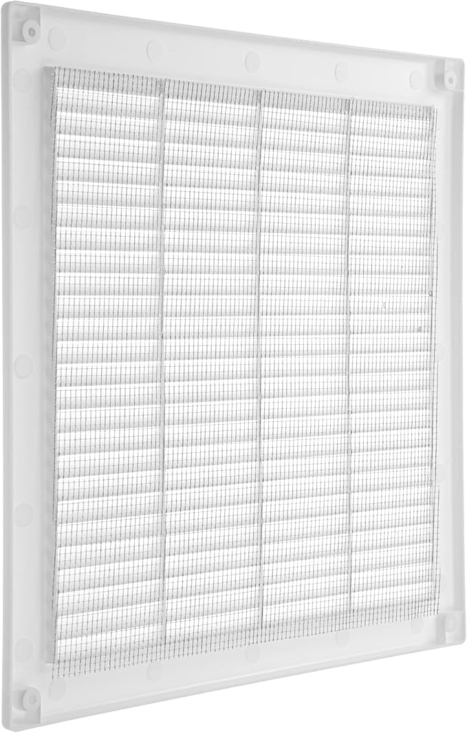 Repa Market 12 x 12 Inch (Outer) White Square Air Vent Cover - Pack of 2 Plastic Fresh Air Intake Vent - AC Cover with Nylon Mesh Screen, Wall, Ceiling HVAC Return Air Register, Modern Soffit Vents
