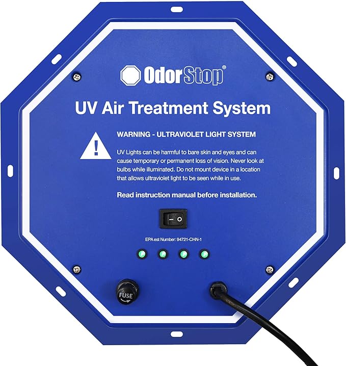 OdorStop OS14412PRO1 UV Air Purifier with Energy Saving Airflow Sensor and 12-in Bulbs