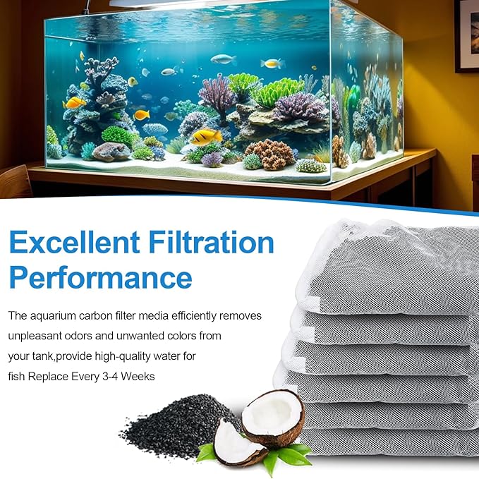6Pack Aquarium Activated Carbon Bags Fit for Marineland All C-Series and Magniflow Canister Filters Rite-Size S, T and X, Charcoal Bags for Fish Tank Filter, Aquarium Carbon Media