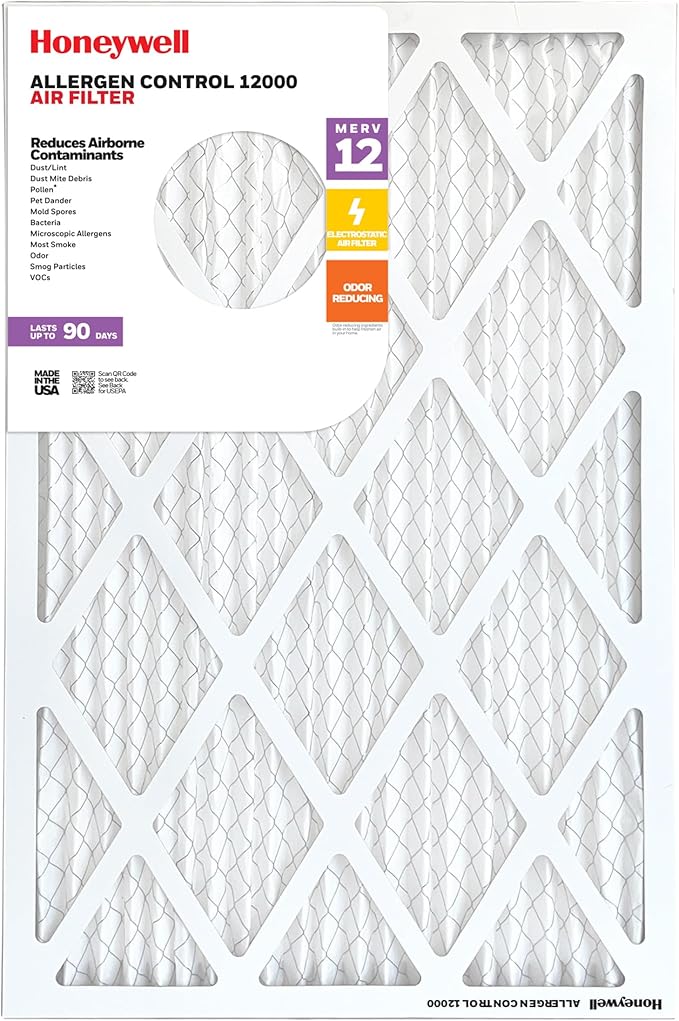 Honeywell 16x20x1 MERV 12 Electrostatic Pleated HVAC AC Furnace Air Filter (4-Pack) | Replacement Filter for Home Use | Made in USA