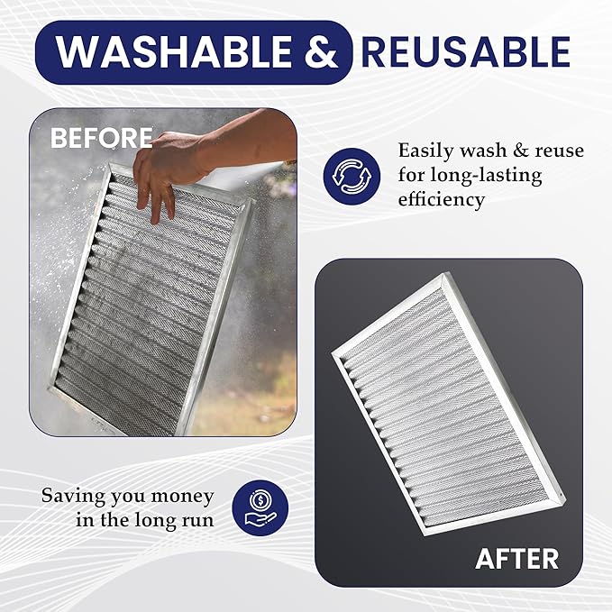 | Merv 8 | Washable & Reusable AC/Furnace Filter | Lifetime HVAC & Furnace Air Filter | Washable | Superior particle-holding Ability | Premium Quality Aluminum | 18x30x1