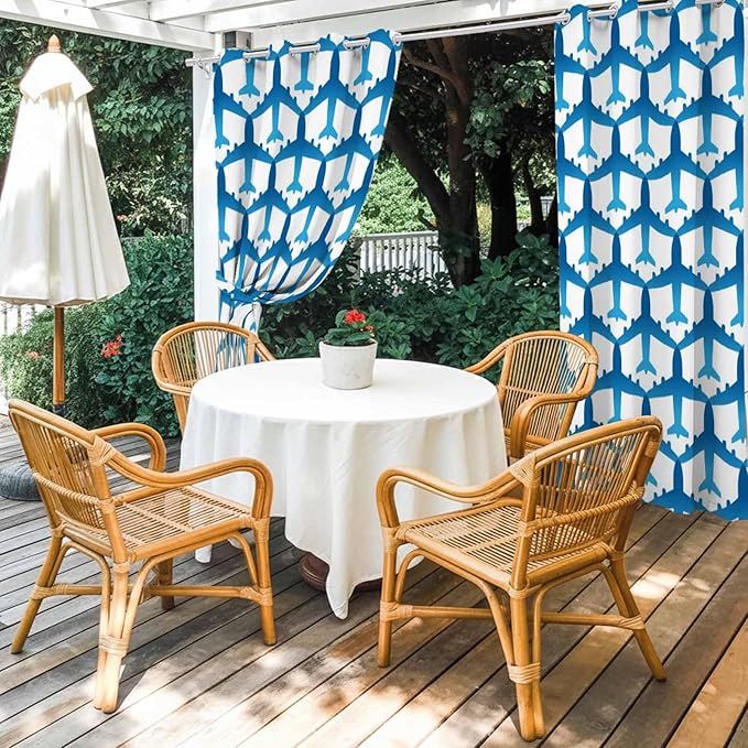 Outdoor Curtains for Patio Waterproof Weatherproof Blue Aircraft Porch Curtains for Outside Modern Abstract Art Gradient Airplane Grommet Privacy Drapes for Pergola Gazebo Cabana, 1 Panel,54"Wx84"L