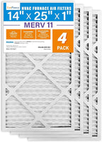 LotFancy 14x25x1 Air Filter MERV 11 4-Pack, Electrostatic Pleated AC Furnace Air Filter, Captures Dust, Smog & Pet Dander, Actual Size: 13.75"x24.75"x0.75"