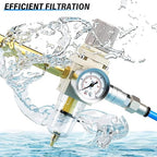 TAILONZ PNEUMATIC 1/4 Inch NPT Air Filter Pressure Regulator Combo Piggyback, 5 Micron Brass Element Air Tool Compressor Filter with Gauge AW2000-02,with Red Handle Ball Valve
