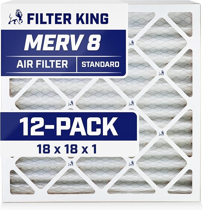 Filter King 18x18x1 Air Filter | 12-PACK | MERV 8 HVAC Pleated A/C Furnace Filters | MADE IN USA | Actual Size: 17.5 x 17.5 x .75"