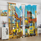 Kids Cartoon Construction Window Curtains, Funny Construction Site Cars and Helicopter Rod Pocket Decorative Windows Curtain for Children Teens Room Decor 63x72in (30% Blackout)