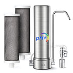 LCF Alkaline Countertop Water Filter, 𝐒𝐢𝐥𝐯𝐞𝐫 𝐈𝐨𝐧𝐬 Enhanced 6-Stage Stainless Steel Water Filter for Sink Faucet, Reduces Heavy Metals, Bad Taste & 99% Chlorine, 16,000 Gallons(2 Filters)