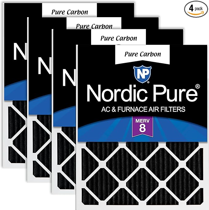 Nordic Pure 14x30x1 (Actual Size: 13 15/16 x 29 15/16 x 3/4) Pure Carbon Pleated Odor Reduction Furnace Air Filters 4 Pack