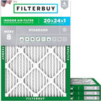Filterbuy 20x24x1 Air Filter MERV 8 Essential Dust & Allergy Defense (4-Pack), Electrostatic Pleated HVAC AC Furnace Filters Replacement, Made in USA (Actual Size: 19.38 x 23.38 x 0.75)