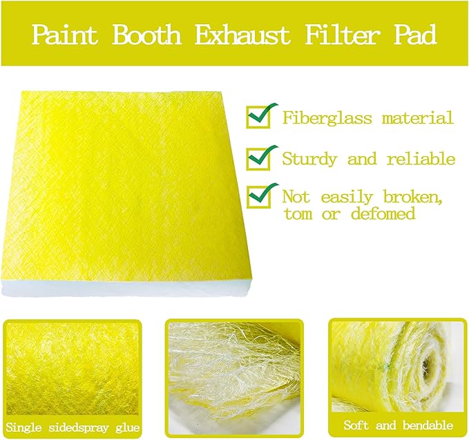 AUC Paint Booth Exhaust Filters,20" x 20" (50/case),22 Gram Fiberglass Paint Arrestors Pad,Captures Overspray Paint Particles in Paint booth(Actual Dimensions: 20.5" x 20.5")