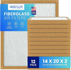 Fiberglass Air Filter -14x20x2Air Filter 12 Pack - Non Pleated 14"x20"x2", AC Filters for Home, Fiberglass, HVAC filters, Heater, Furnace Catcher for Dust - 1 YEAR SUPPLY