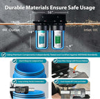 iSpring WGB21BM+AHPF12MNPT16X2 2-Stage Whole House Water Filtration System w/ 3/4'' Push-Fit Braided Stainless Steel Hose Connectors, Carbon Block and Iron & Manganese Reducing Filters