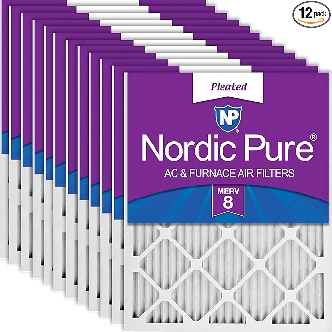 Nordic Pure 20x25x1 (19 1/2 x 24 1/2 x 3/4) Pleated MERV 8 Air Filters 12 Pack