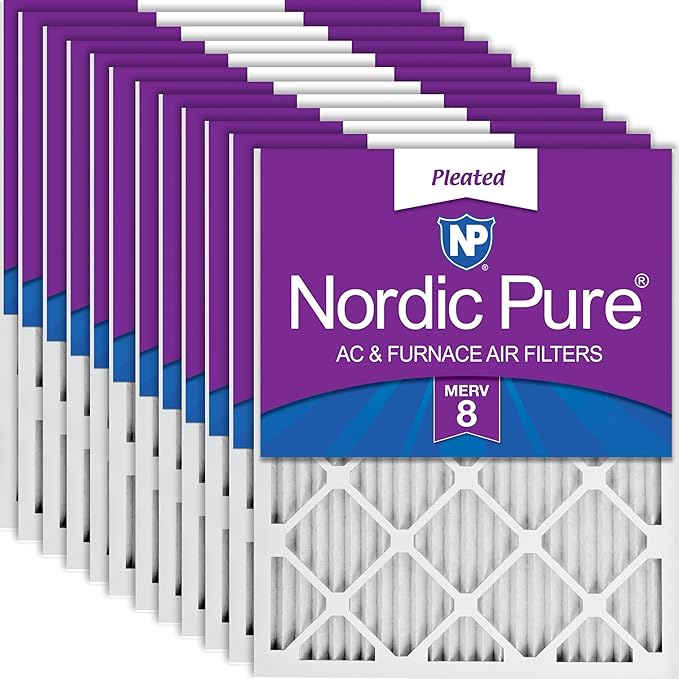Nordic Pure 12x12x1 (Actual Size: 11 3/4 x 11 3/4 x 3/4) Pleated MERV 8 Air Filters 12 Pack