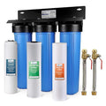 iSpring WGB32B-PB+AHPF12MNPT16X2 3-Stage Whole House Water Filter System, Reduces Lead, Chlorine, Sediment Home Water Filtration w/ 3/4'' Braided Stainless Steel Hose Connectors