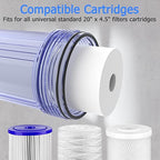 WHT20 Whole House Water Filter Housing, Fit 20"x4.5" Sediment etc Filters for Well and City Water, Big Filter Blue Pre-Filtration System for Home, 1" NPT Port, Pressure Release (Clear Housing)