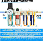 3/4" NPT Heavy Duty Industrial Grade 4 Stage Air Drying System,Coalescing Filter,Particulate Filter,Double Desiccant Dryer and Air Regulator,Manual Drain,For Plasma Cutter and Paint Spray