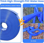 Poolvio Backwash Hose 2" x 100 ft, Blue Lay-Flat PVC Drain Hose with 2 Stainless Steel Thumb Screw Clamps, Tear-Resistant & Leak-Free for Swimming Pool Filter Cleaning, Flooded Area, Pond Draining